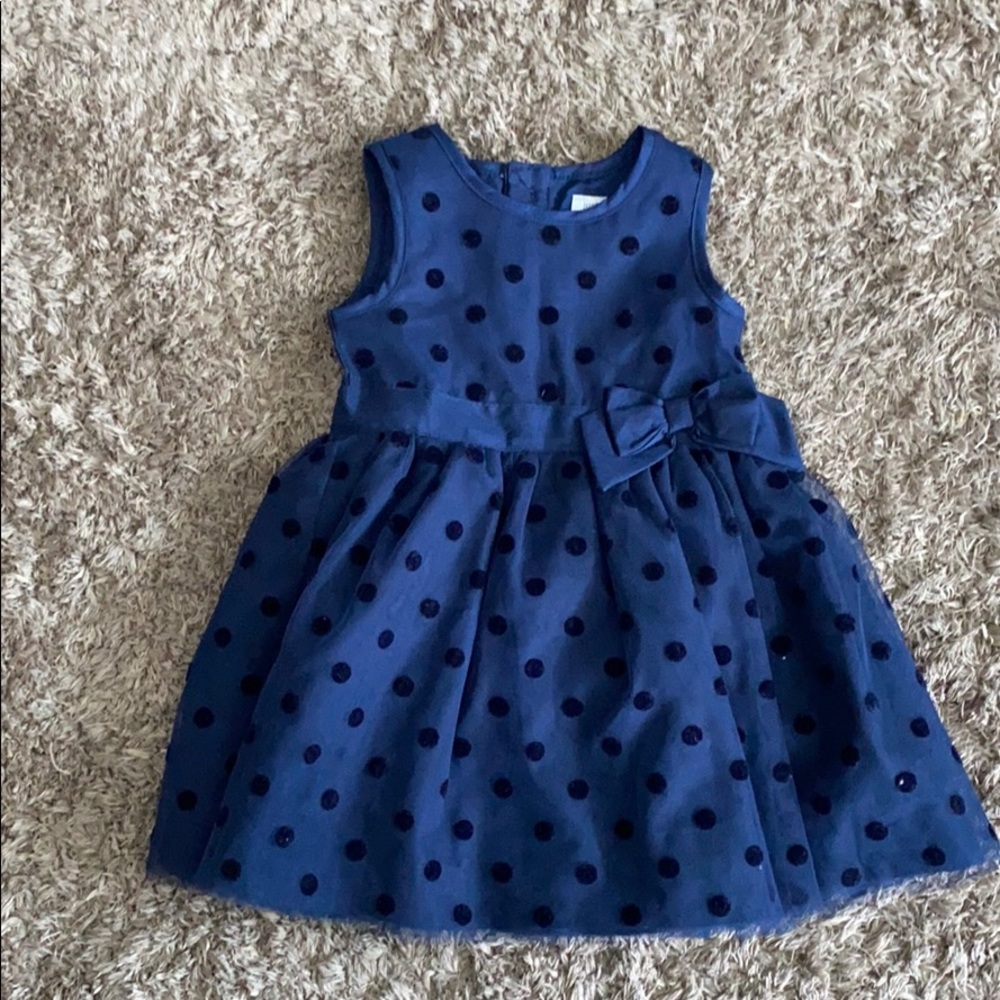Navy Blue Sleeveless Polka Dot Dress